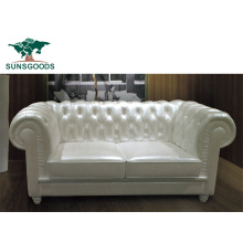 2020 Best Selling Leisure Couch Buttons Chesterfield Genuine Leather Wood Frame Sofa